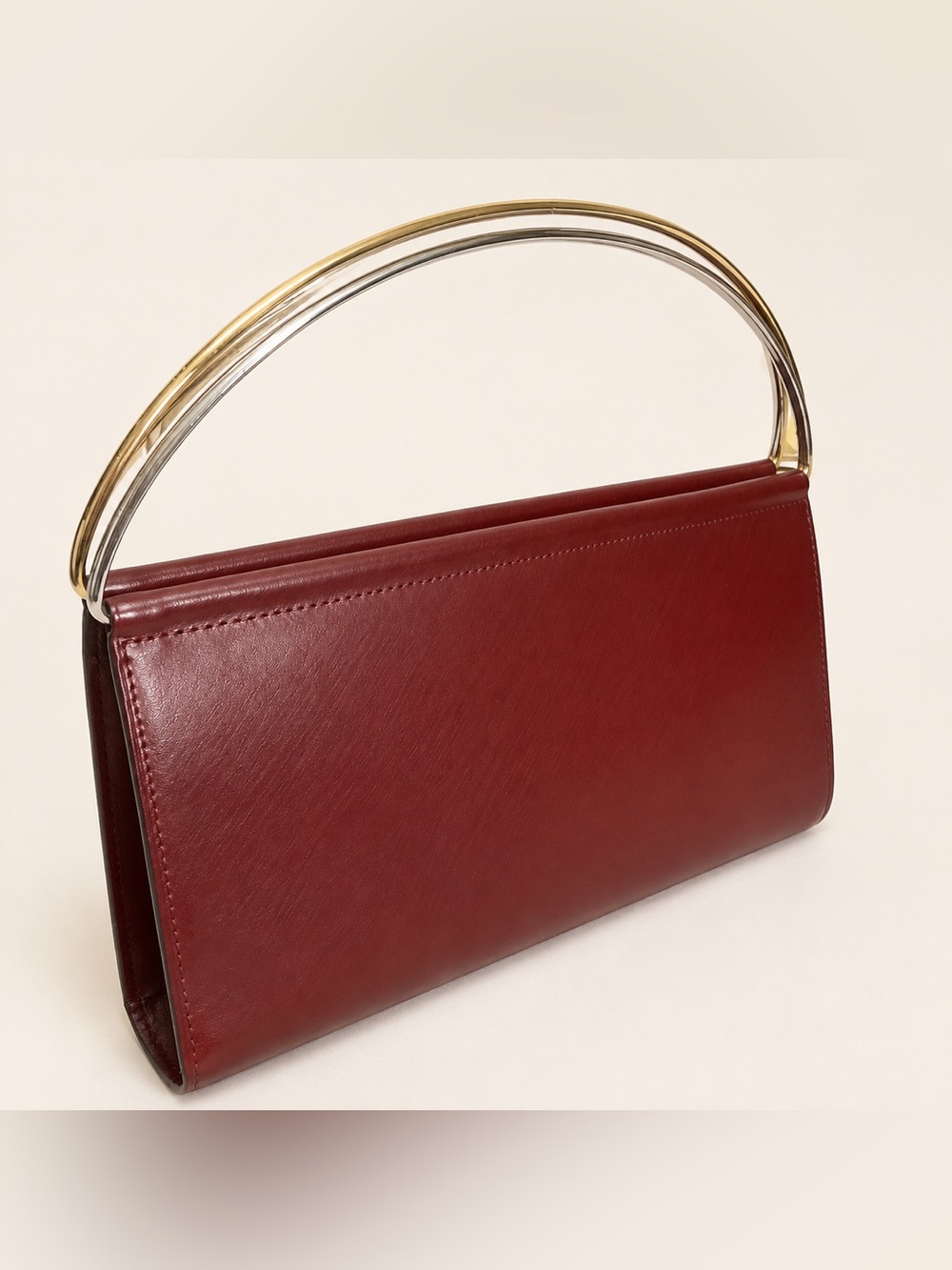 NEW Cartier TRINITY Burgundy Leather Top-Handle Bag Gold & Silver Hardware - Picture 8 of 14
